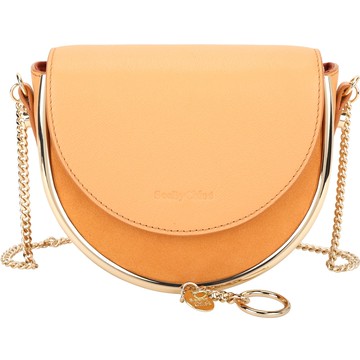 SEE BY CHLOE Mara Evening 金屬框拼接麂皮斜背馬鞍包(桔黃色)