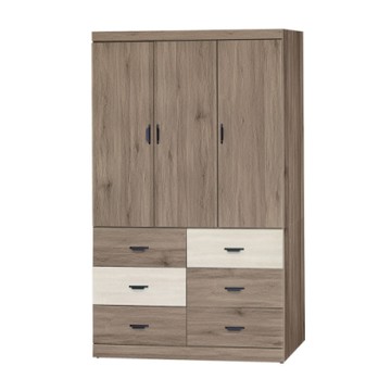 【綠活居】匈牙利   現代4尺三門六抽衣櫃/收納櫃(二色可選)-120x55x200cm免組