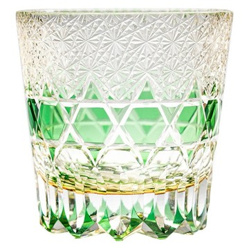 BRAVOMART 日式江戶切子 霜紋撞色手工切割威士忌杯 綠色  1個  80 x 90mm