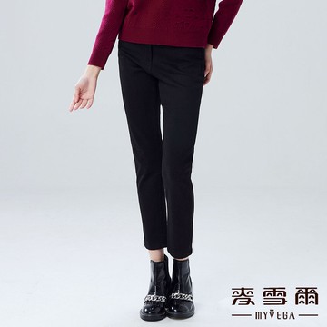 Myvega麥雪爾 經典LOGO刺繡九分牛仔窄管褲-黑