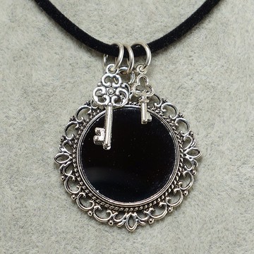 玻璃鏡面項鍊 惡魔之眼護身符 銀色吊墜項鍊 飾品