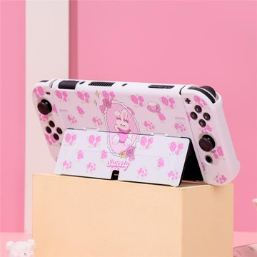 switchOLED保護殼NS續航版可插底座硬殼可開支架 下午茶兔兔