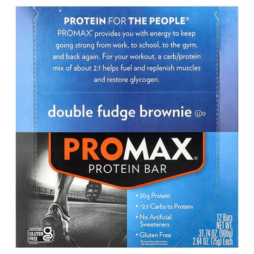 NuGo Nutrition, ProMax 蛋白棒，雙重軟糖布朗尼，12 根，每根 2.64 盎司（75 克）