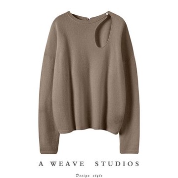 穿上才知道有多好！前后鏤空羊絨衫女純羊絨毛衣圓領寬松紫絨秋冬