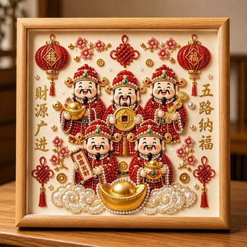 熱銷✨本土直出✨財神招財祝福系列diy珍珠立體喜慶春節客廳過年新年掛畫高級擺件