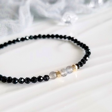 拉長石 黑尖晶石 簡約水晶手鍊 | 清理負能量 舒緩壓力 提升自信