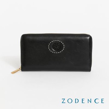 ZODENCE HAN義大利植鞣革時尚拉鍊長夾-深邃黑