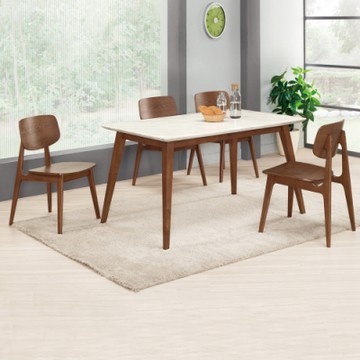 Boden-溫克4.7尺胡桃色石面餐桌椅組合(一桌四椅)(曲木餐椅)-140x85x77cm