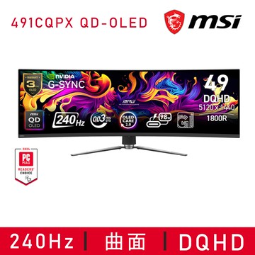 【MSI 微星】MPG 491CQPX QD-OLED 電競螢幕 (QD-OLED/曲面/2.5K/0.03ms/240Hz/三年保固)