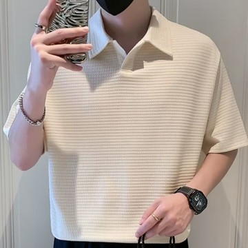 短袖polo衫男 夏季衣服短袖男生polo衫痞帥上衣潮流新寬松透氣T恤 大尺碼翻領華夫格P0L0衫 青少年polo衫