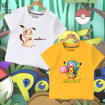 精靈寶可夢大偵探皮卡丘聯名T恤短袖男女大中小兒童裝學生半袖衫
