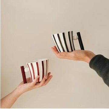 原創設計復古條紋維京馬克杯 創意陶瓷水杯男女生咖啡杯【林之舍】