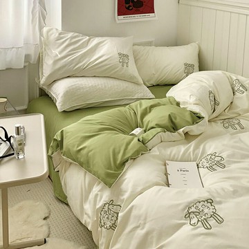 ins小清新小羊羔~柔軟舒適可愛刺繡床上四件套學生宿舍床單三件套床單組被單組床具