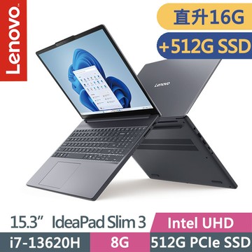 Lenovo IdeaPad Slim 3 83K100BJTW 月光灰(i7-13620H/8G+8G/512G+512G/15.3吋WUXGA/W11)特仕