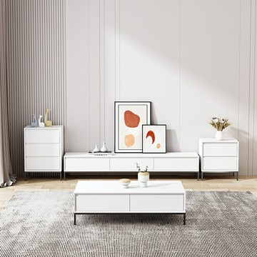 實木簡約簡板組合現代大理石烤漆巖柜子極電視櫃白色茶幾北歐純白 nRUv