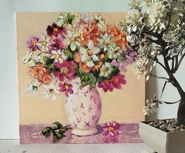 雛菊油畫 - 原創藝術 - 小型花卉畫 - 野花藝術