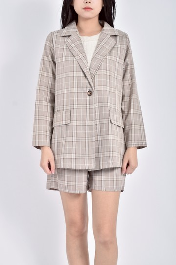 (M) 西裝格紋棕色套裝