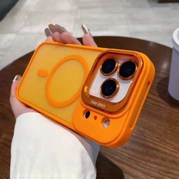 i17活力橙 鏡頭支架 送鏡頭膜 側面網孔散熱 膚感磨砂 iPhone16 15 14 13 12 Promax 手機殼
