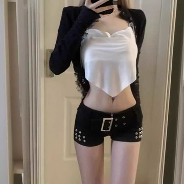 🚀台灣出貨虧本衝評🚀日本🇯🇵 暗黑低腰短褲女牛仔緊身包臀靴褲春秋季2026年新款高腰顯瘦熱褲夏