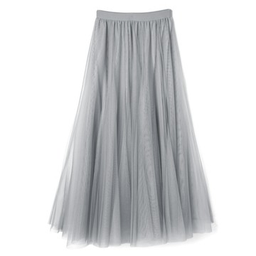 日本 GRL - [必收]飄逸顯瘦雙層傘紗裙-灰藍 (M)