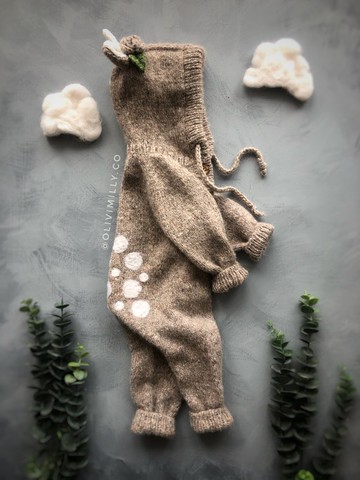 鹿連身衣，花朵，手工編織嬰兒連身衣，有機，草泥馬，兒童