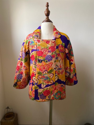 日本女童真絲被布古著棉襖