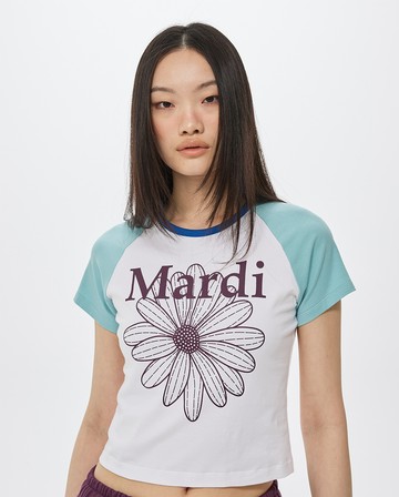 MARDI MERCREDI 印花短TEE 白色 經典小雛菊 李子花 短版 拉克蘭袖 CROPPED TSHIRT RAGLAN FLOWERMARDI