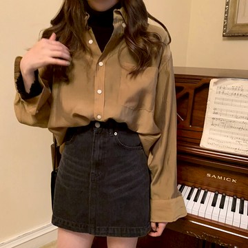 襯衫女秋冬款寬松顯瘦洋氣百搭長袖襯衣女設計感小眾翻領甜美小衫1入