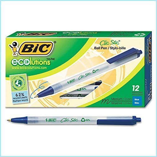 新品BIC Ecolutions Clic Stic Blue Ink Ballpoint Retractable Pens (Pack of 12)