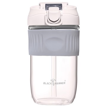BLACK HAMMER 耐熱玻璃吸管隨行杯  一鍵彈蓋  內吸管可拆卸  直飲就口設計  BH-G550GR 灰色  550ml  1個