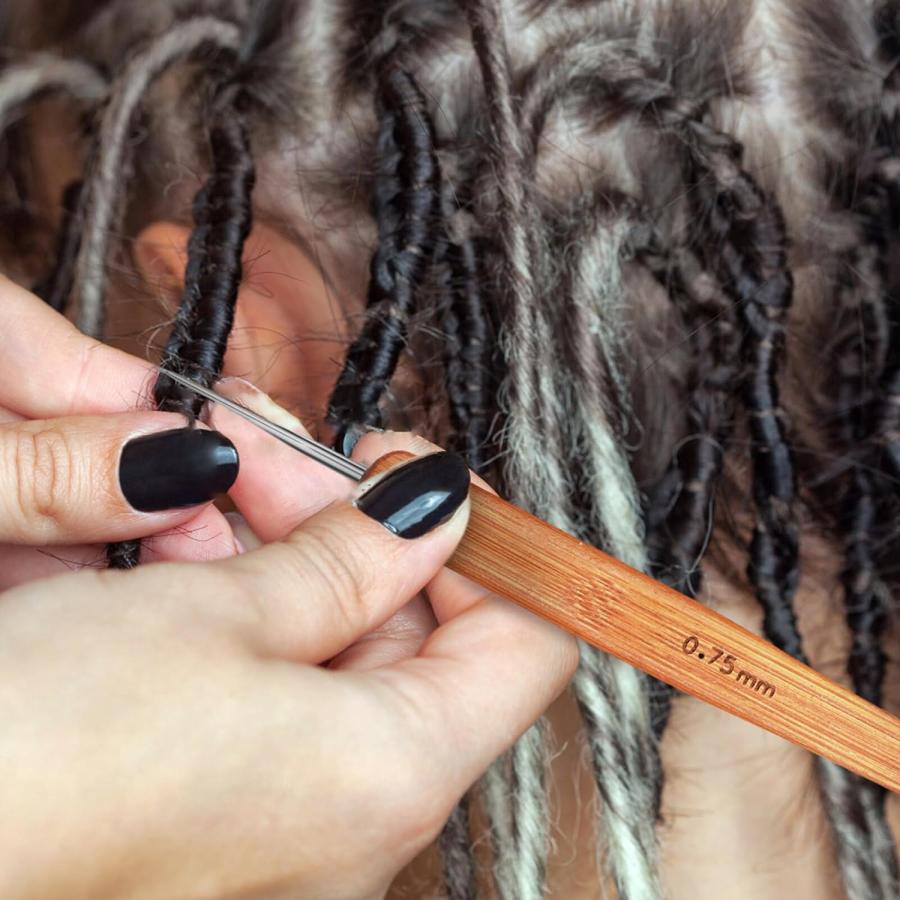 Dreadlock Crochet Hook Sets Braid Hair Dreadlocks Needle Knitting Ventilating Needles Wood Handle Interlocking Tool for Braid Craft Hair Accessor