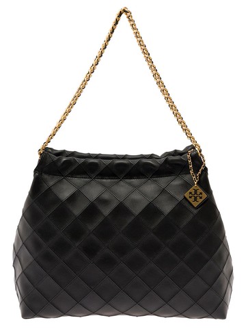 'Fleming' Black Shoulder Bag With Logo Charm In Quilted Leather Woman