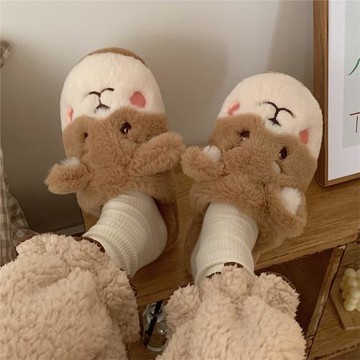 新款學生宿舍用防滑保暖毛絨鞋女冬軟萌可愛少女心居家包頭棉拖鞋