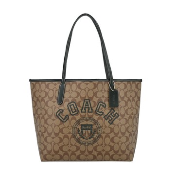 COACH Jordyn學院徽章印花PVC開放托特包(卡其深綠)