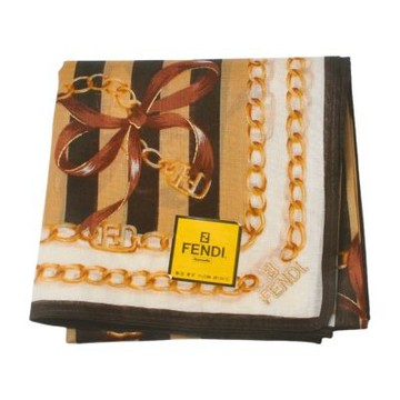 FENDI  黑棕色直紋咖啡蝴蝶結圖騰字母LOGO帕巾(46CM)