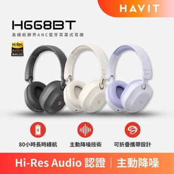 【Havit 海威特】LIFE NC01H 長續航靜界ANC藍牙耳罩式耳機 (H668BT)(Hi-Res無損金標認證)