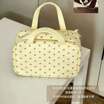 🔥臺灣出🔥波點化妝包大容量化妝品收納包女外出便攜旅行三層分區防水洗漱包