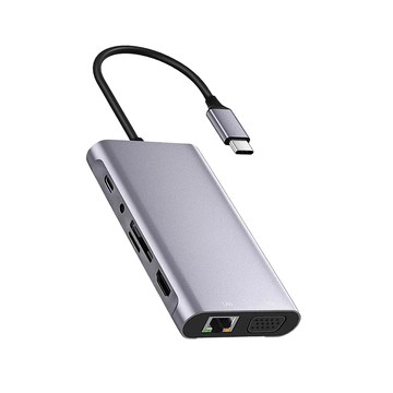 ZA 11合1 Type-C HUB轉接集線器 支援Type-C to HDMI/VGA投影/PD充電/USB 3.2/SDTF記憶讀卡/外接網卡/耳機