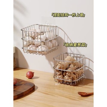 姜蒜收納筐304不銹鋼絲儲物籃廚房壁掛式置物架蒜頭通風掛籃.8174