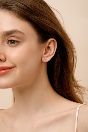 午夜藍星球形耳環 925銀 14K金 抗過敏 可戴洗澡 不掉色 女生