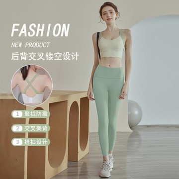 瑜伽文胸一體式高強度防震運動內衣顯胸交叉美背固定拼接運動背心