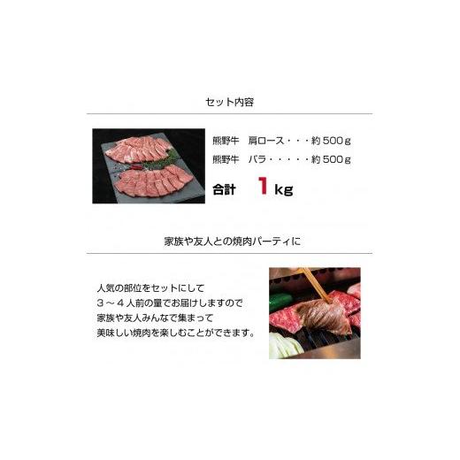 ふるさと納税 和歌山県 すさみ町 特選黒毛和牛 熊野牛 焼肉セット（バラ・肩ロース） 約１kg