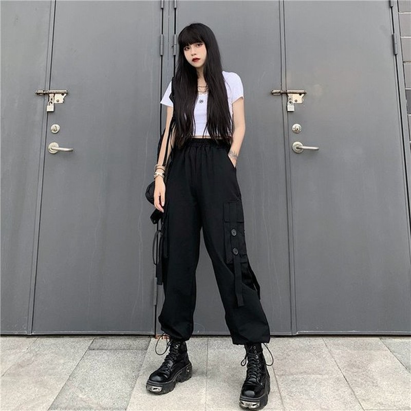 レディースパンツ春夏原宿系カーゴパンツミリタリーパンツ韓国ファッションワイドパンツストリート系ウエストゴムダンス衣装 通販 Lineポイント最大0 5 Get Lineショッピング
