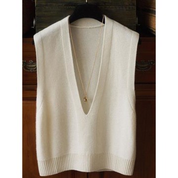 商場同款2026年秋季V領寬松羊毛針織馬夾外搭毛衣馬甲背心女