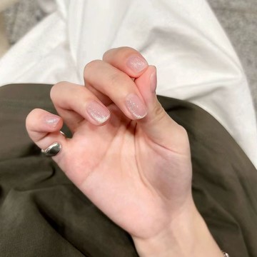 ✨台灣出貨✨白開水清透晶石玻璃珠貓眼美甲成品貼片百搭自然顯白穿戴甲可拆卸