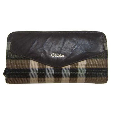 Volee 長型女用加大尺寸進口防水緹花布皮革U型拉鍊包覆+磁釦蓋式