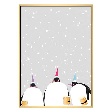 菠蘿選畫所 醉醺醺的企鵝三兄弟 40 x 30cm 木框  木色