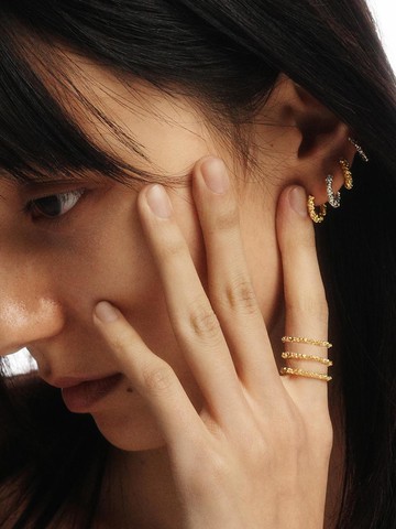 Triple Band Textured Ring [Gold]