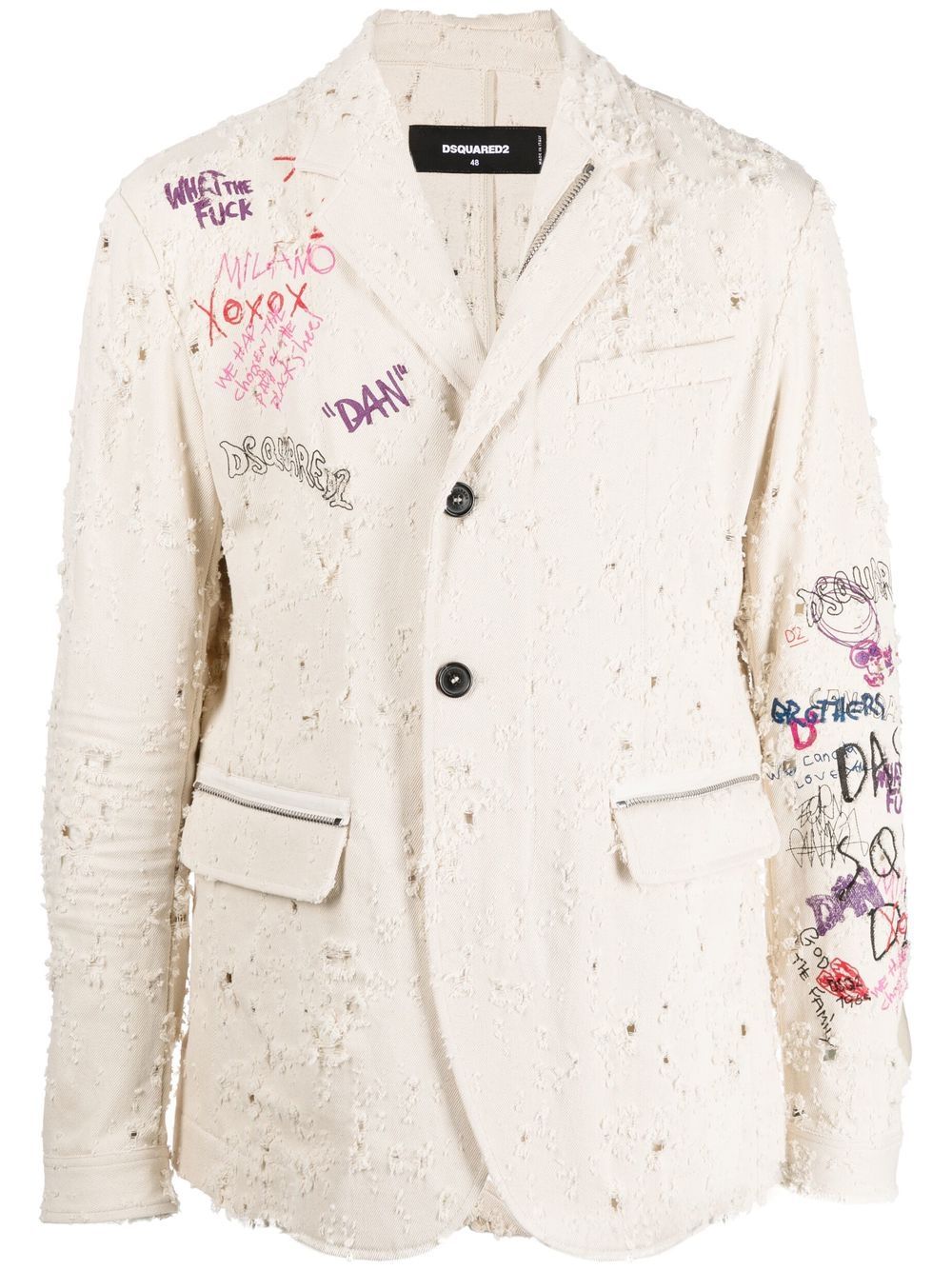 Dsquared2 - ripped graffiti print denim blazer - men - CottonCotton - 50 - Neutrals