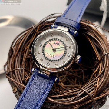 [星晴錶業]COACH手錶,26mm,CH00155貝母錶面銀錶殼寶藍真皮皮革錶帶款